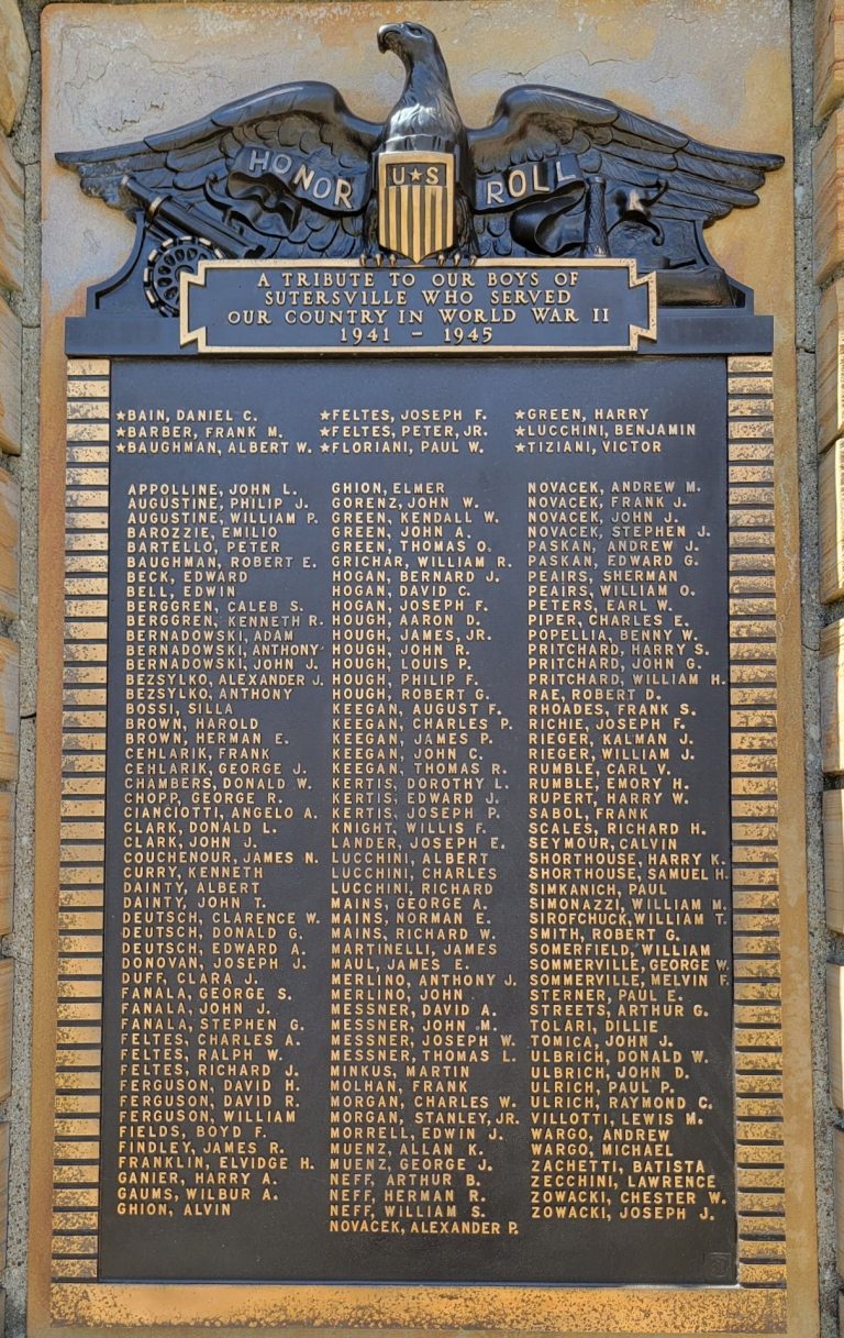 SUTERSVILLE WAR VETERANS MEMORIAL PLAQUE B