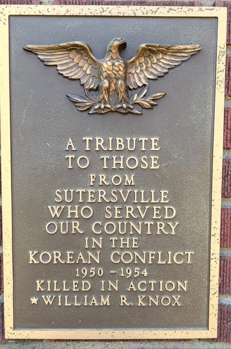 SUTERSVILLE WAR VETERANS MEMORIAL PLAQUE C
