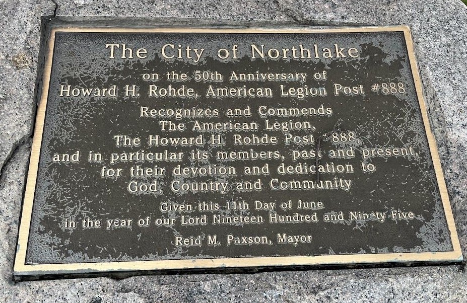 THE CITY OF NORTHLAKE POST 888 50TH ANNIVERSARY MEMORIAL PLAQUE