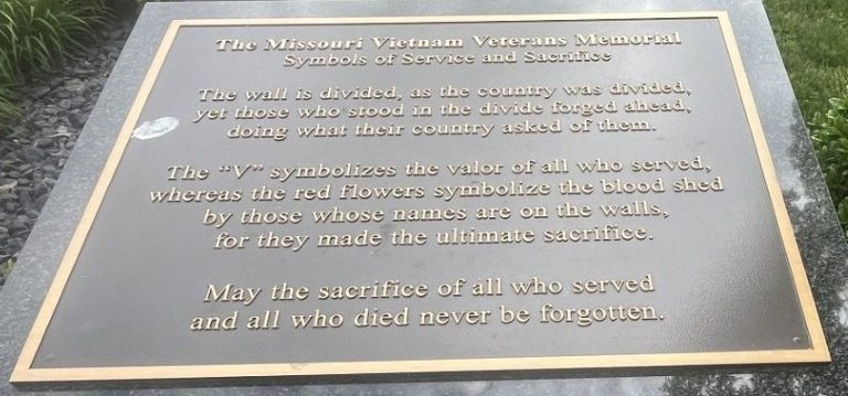 THE MISSOURI VIETNAM VETERANS MEMORIAL PLAQUE