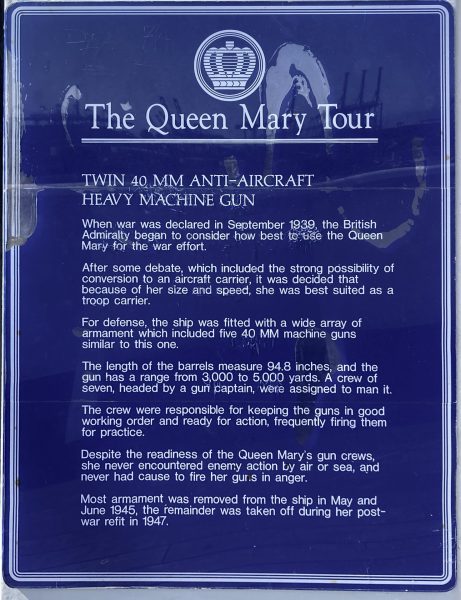 THE QUEEN MARY TOUR TWIN 40MM ANTI-AIRCRAFT MEMORIAL PLAQUE