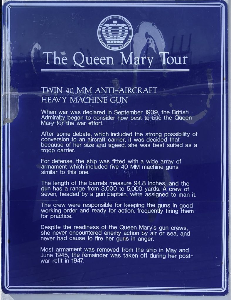 THE QUEEN MARY TOUR TWIN 40MM ANTI-AIRCRAFT MEMORIAL PLAQUE