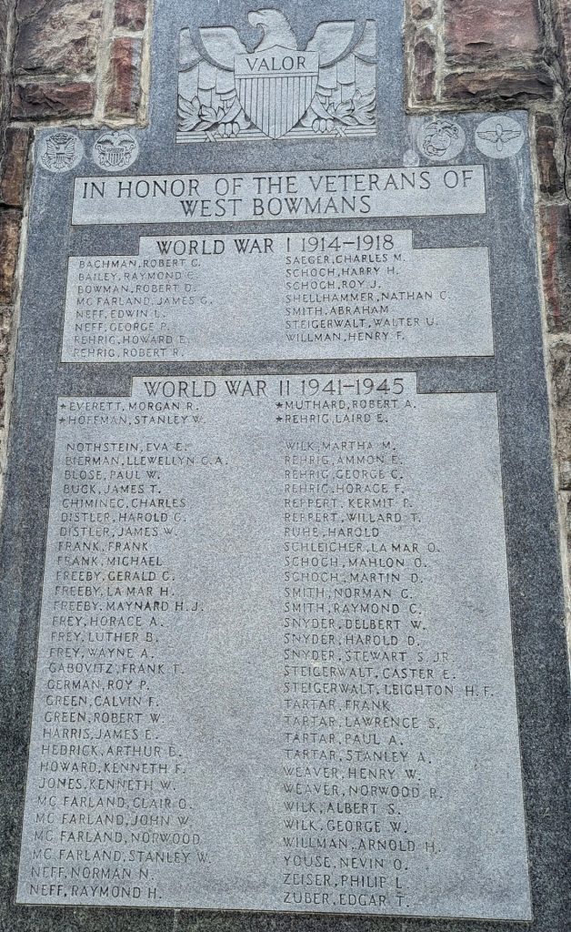 THE VETERNS OF WEST BOWMANS WAR MEMORIAL CENTER STONE