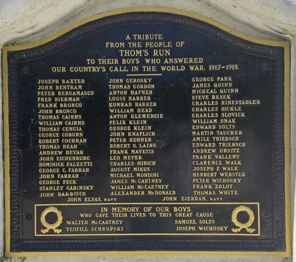 THOM’S RUN WORLD WAR MEMORIAL PLAQUE