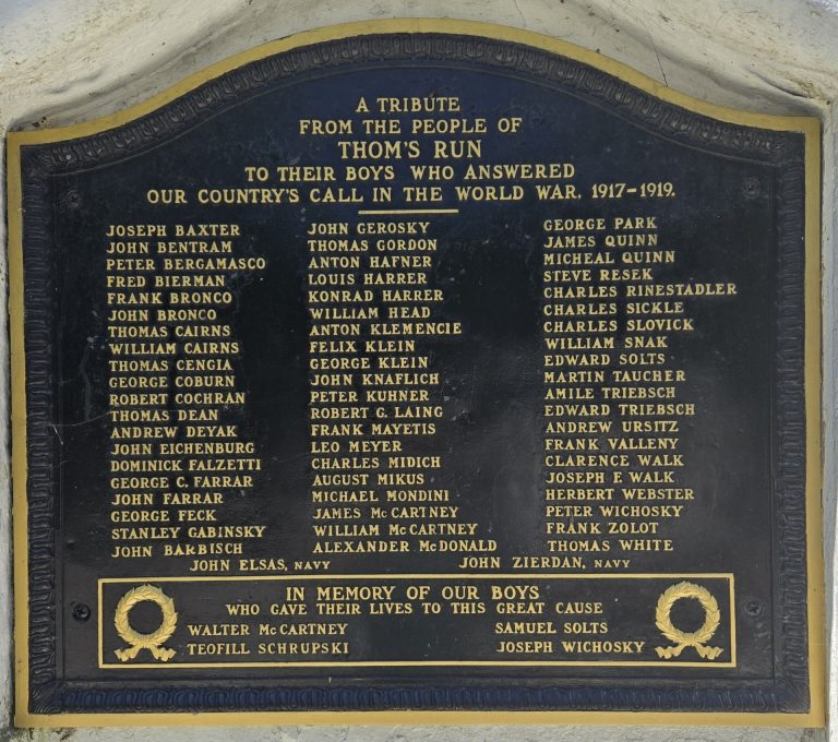 THOM’S RUN WORLD WAR MEMORIAL PLAQUE