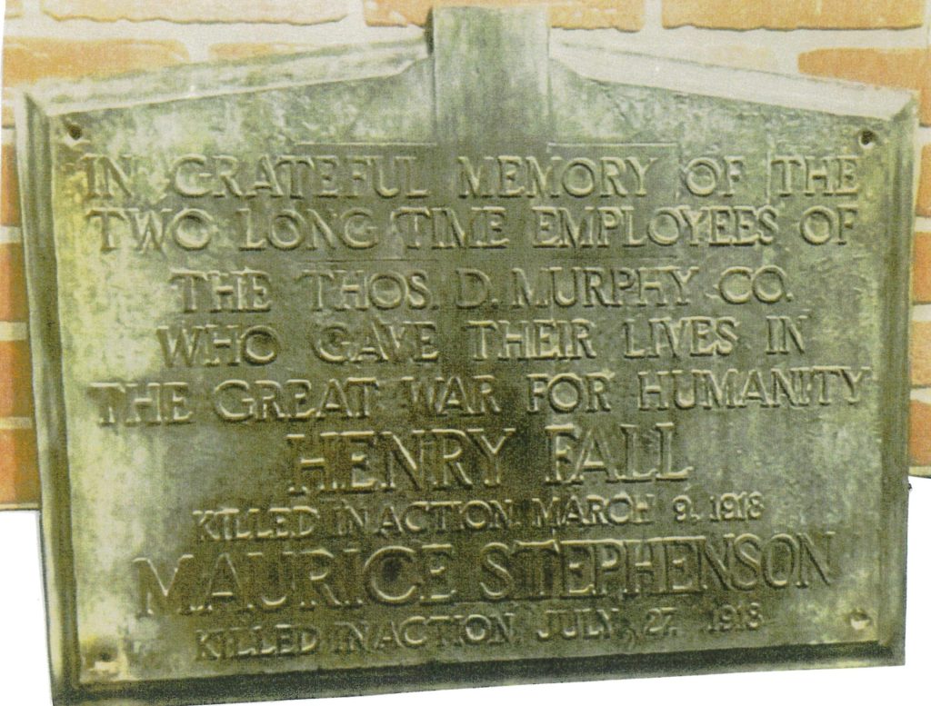 THOS. D MURPHY CO. WORLD WAR MEMORIAL PLAQUE