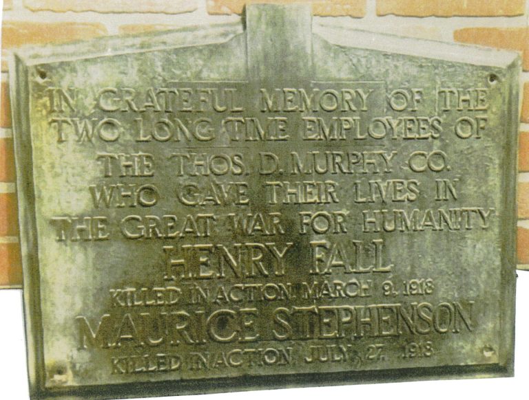 THOS. D MURPHY CO. WORLD WAR MEMORIAL PLAQUE