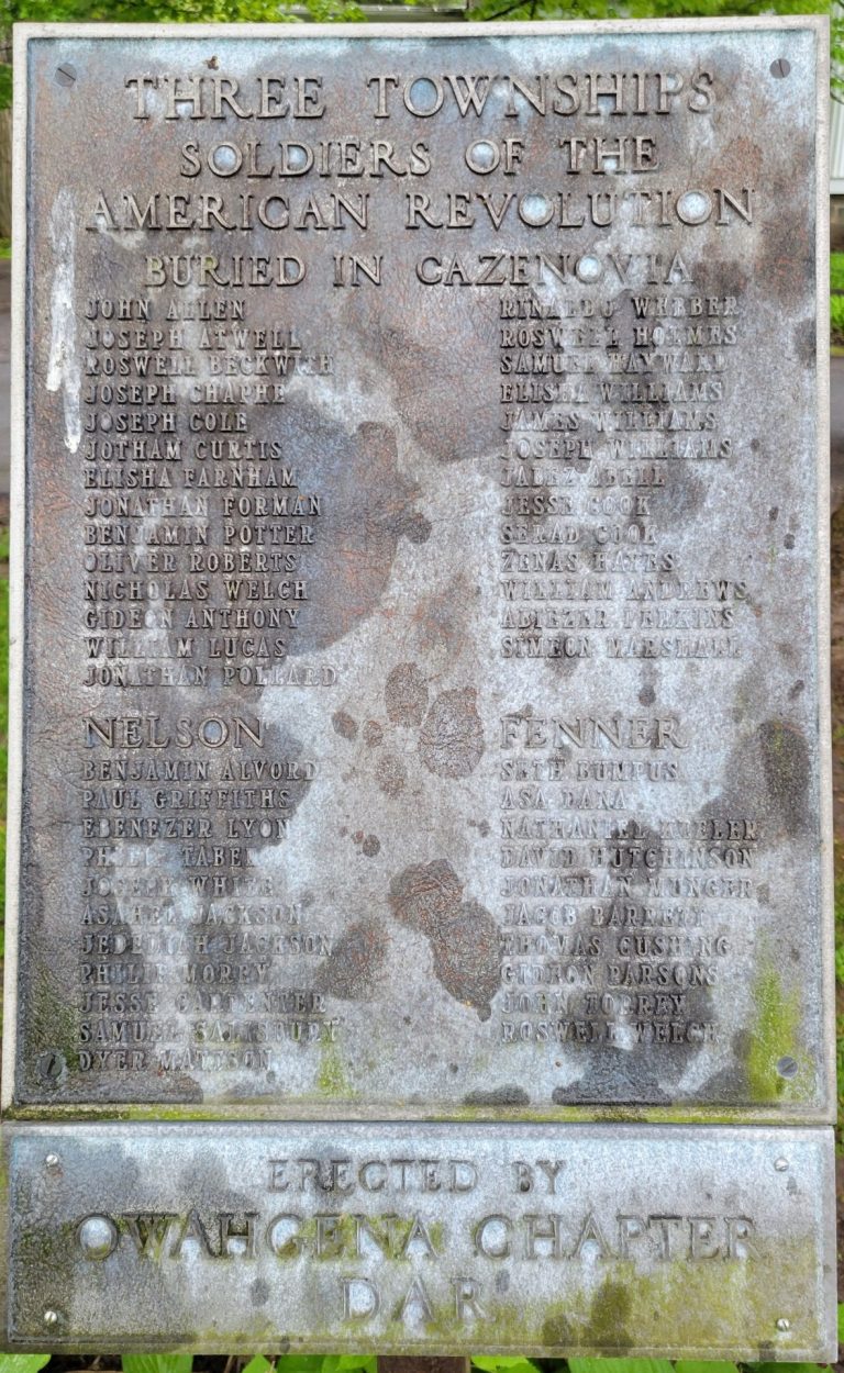 THREE TOWNSHIP SOLDIERS OF THE AMERICAN REVOLUTION WAR MEMORIAL PLAQUE