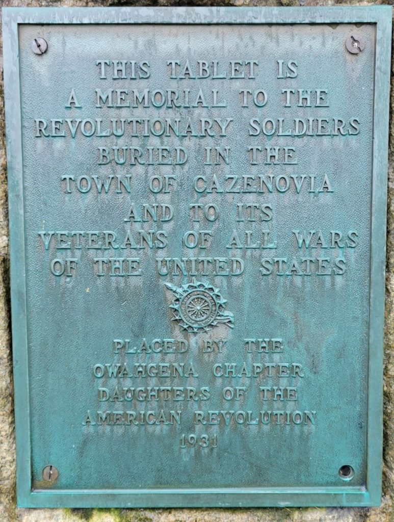 TOWN OF CAZENOVIA REVOLUTIONARY SOLDIERS WAR MEMORIAL PLAQUE