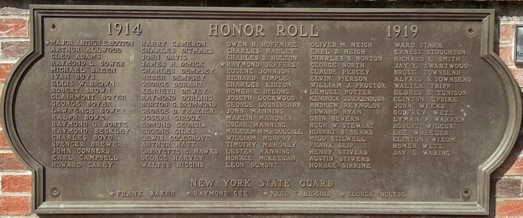 TRUMANSBURG HONOR ROLL WAR MEMORIAL PLAQUE
