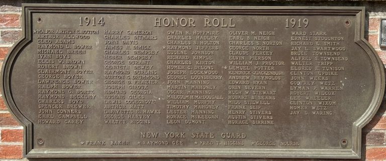 TRUMANSBURG HONOR ROLL WAR MEMORIAL PLAQUE