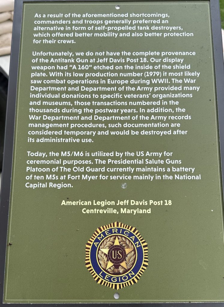 U.S. ARMY M5/M6 ANTITANK GUN MEMORIAL PLAQUE B