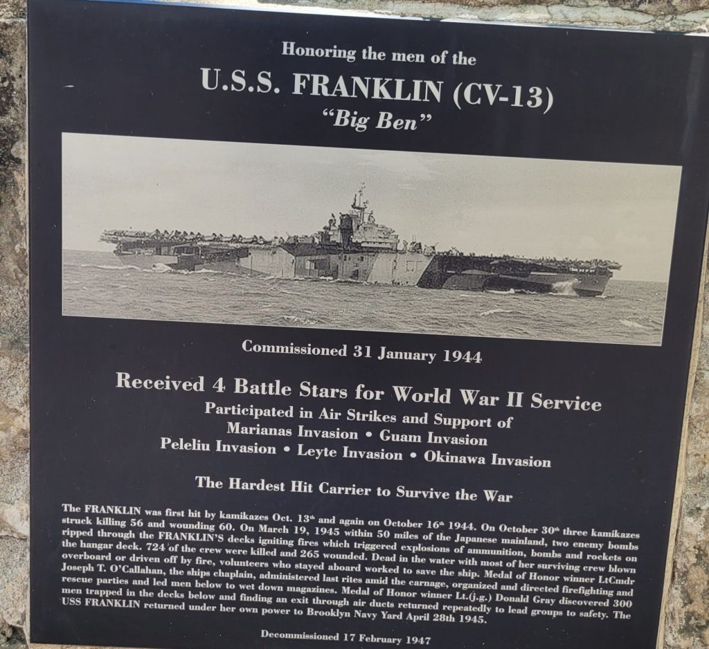 U.S.S. FRANKLIN (CV-13) WAR MEMORIAL PLAQUE