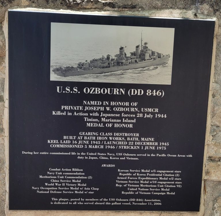 U.S.S. OZBOURN (DD-846) MEDAL OF HONOR WAR MEMORIAL PLAQUE