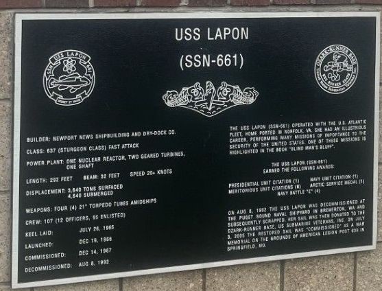 USS LAPON MEMORIAL SUBMARINE PLAQUE