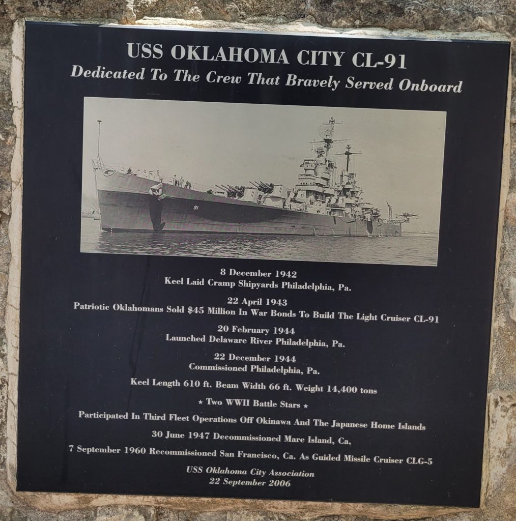 USS OKLAHOMA CITY CL-91 WAR MEMORIAL PLAQUE