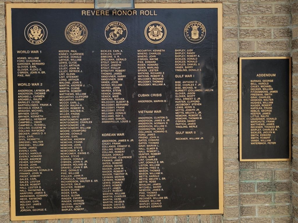 ULEDI REVERE HONOR ROLL WAR VETERANS MEMORIAL PLAQUE