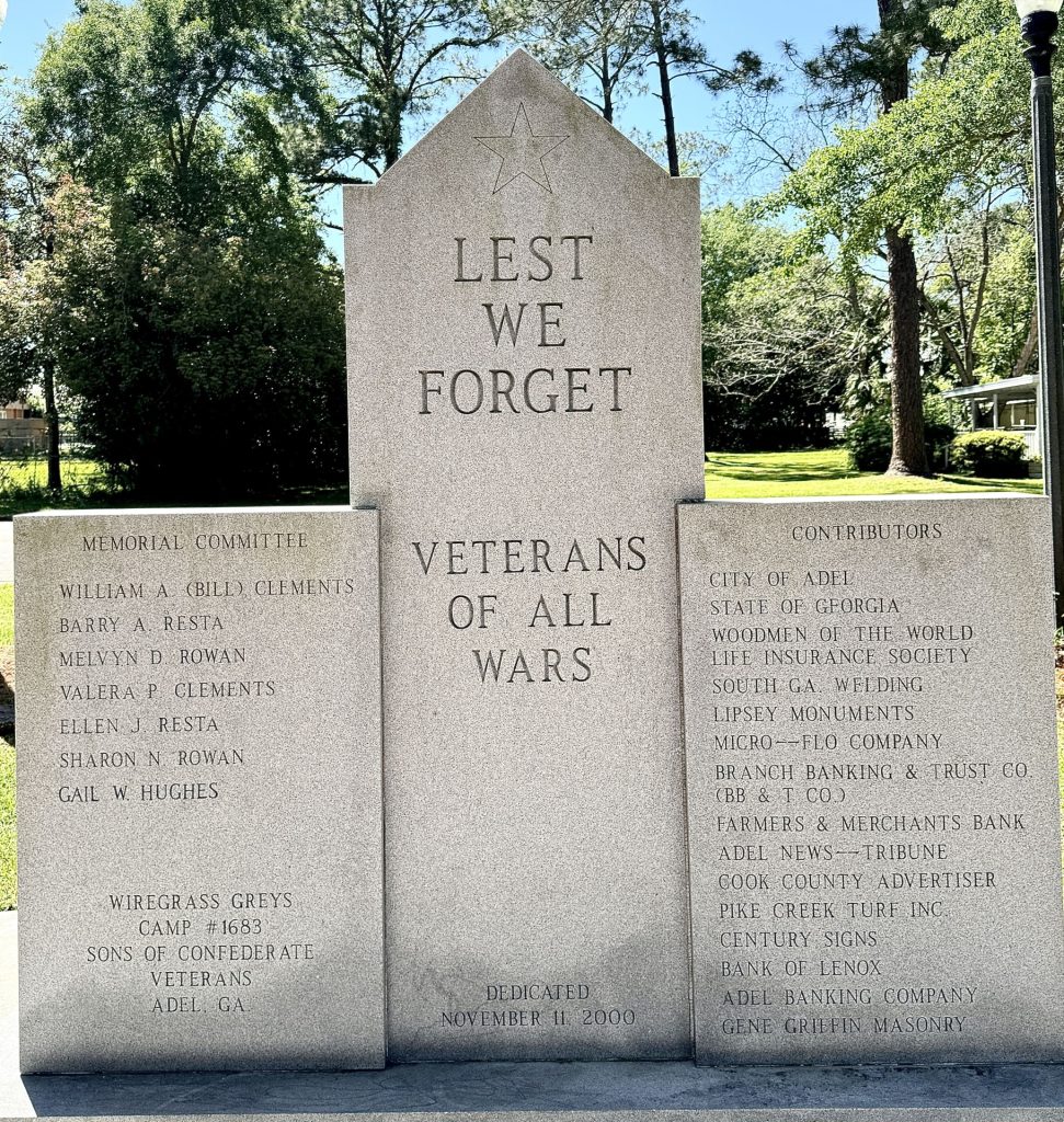 UNION ROAD PARK VETERANS MEMORIAL BACK