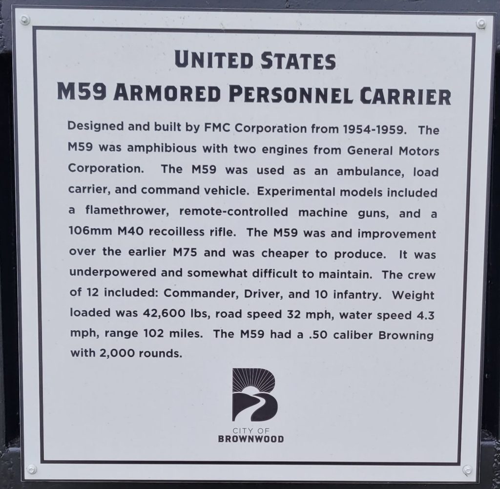 UNITED STATES M59 ARMORED PERSONNEL MEMORIAL PLAQUE