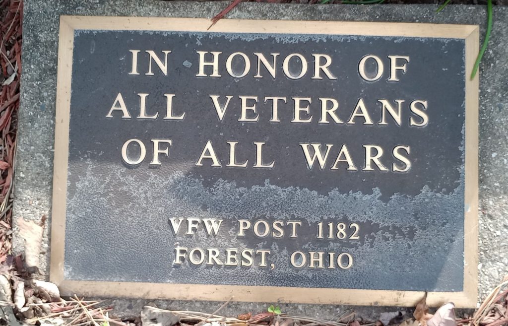 VFW POST 1182 ALL WAR VETERANS MEMORIAL PLAQUE