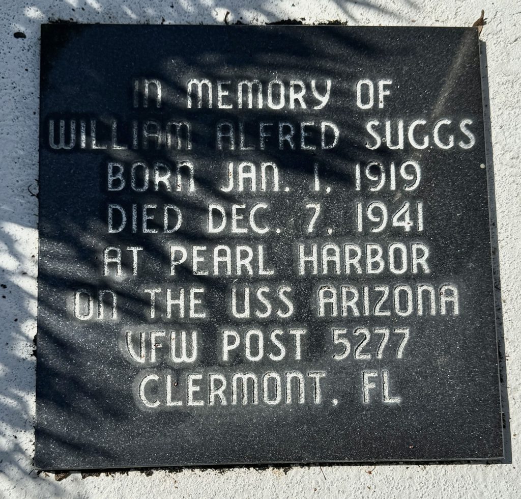 VFW POST 5277 WILLIAM ALFRED SUGGS WAR MEMORIAL PLAQUE