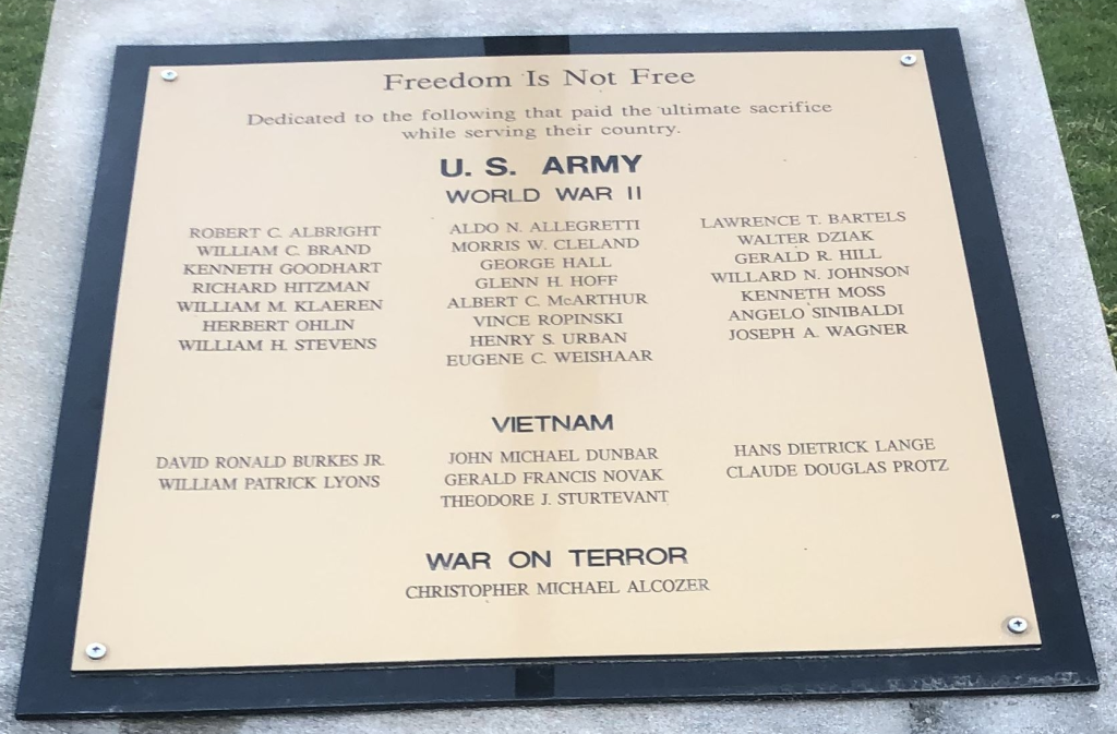 VILLA PARK FREEDOM IS NOT FREE MEMORIAL PLAQUE A