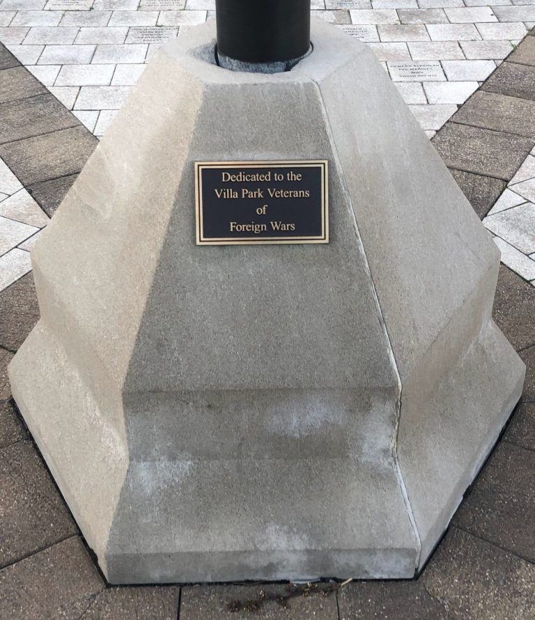 VILLA PARK VETERANS OF FOREIGN WARS FLAGPOLE PLAQUE
