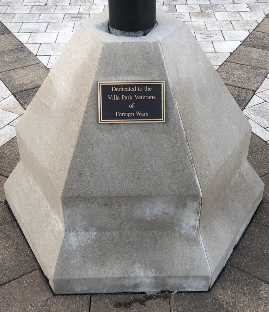 VILLA PARK VETERANS OF FOREIGN WARS FLAGPOLE PLAQUE