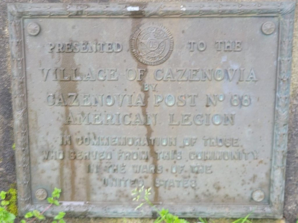 VILLAGE OF CAZENOVIA ALL WARS VETERANS MEMORIAL PLAQUE