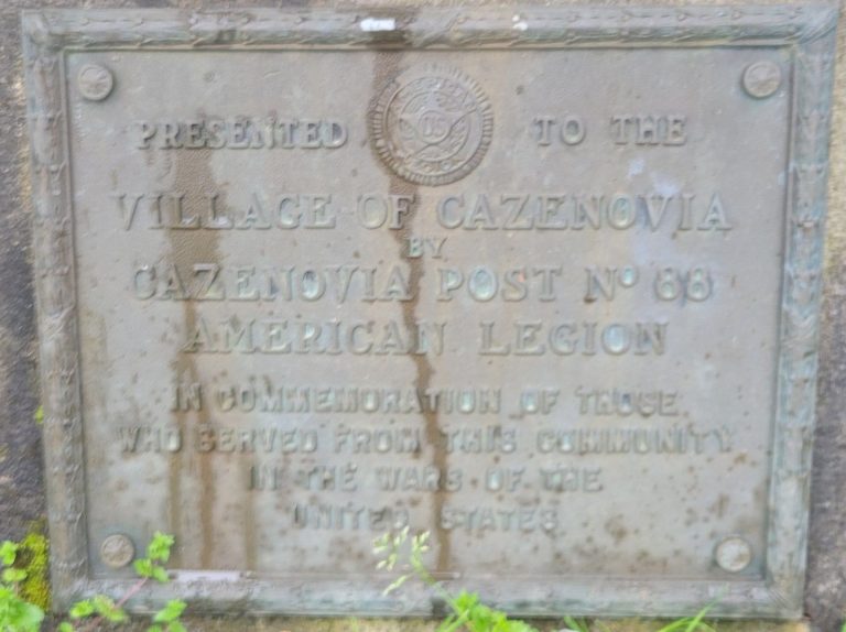 VILLAGE OF CAZENOVIA ALL WARS VETERANS MEMORIAL PLAQUE