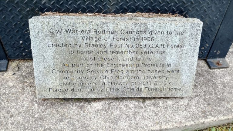VILLAGE OF FOREST CIVIL WAR-ERA RODMAN CANNONS MEMORIAL STONE