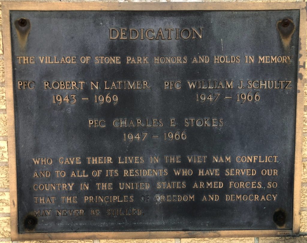 VILLAGE OF STONE PARK VIET NAM CONFLICT MEMORIAL PLAQUE