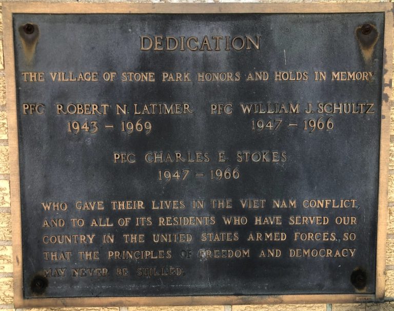 VILLAGE OF STONE PARK VIET NAM CONFLICT MEMORIAL PLAQUE