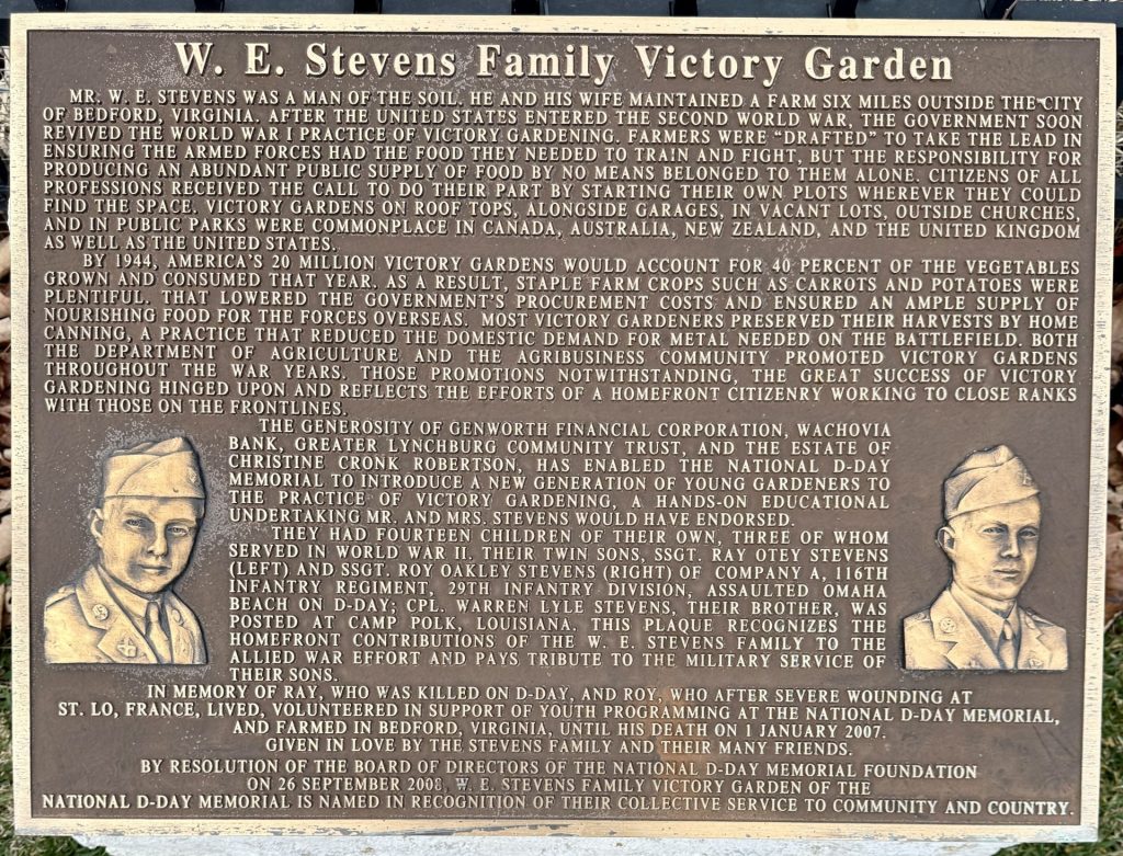 W.E. STEVEN’S FAMILY VICTORY GARDEN MEMORIAL PLAQUE