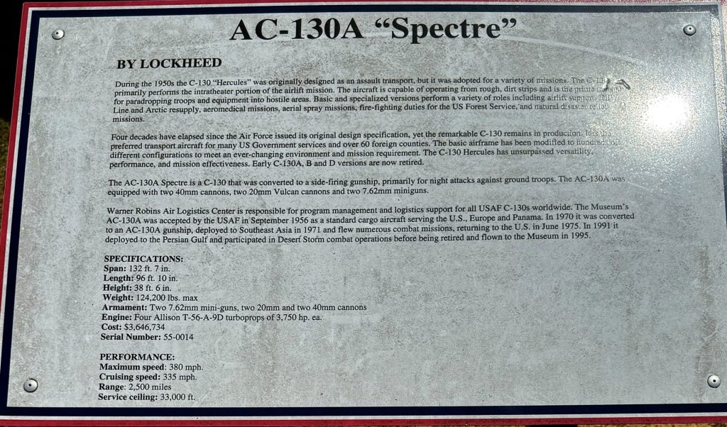 WARNER ROBINS AC-130A “SPECTRE” MEMORIAL AIRCRAFT PLAQUE