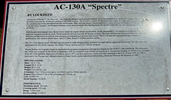 WARNER ROBINS AC-130A “SPECTRE” MEMORIAL AIRCRAFT PLAQUE
