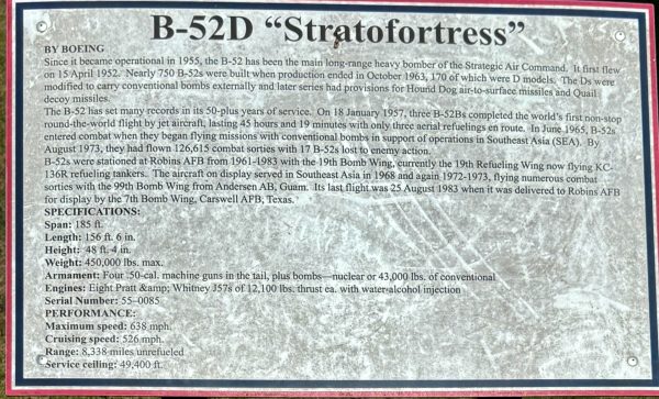 WARNER ROBINS B-52D “STRATOFORTRESS” MEMORIAL AIRCRAFT PLAQUE