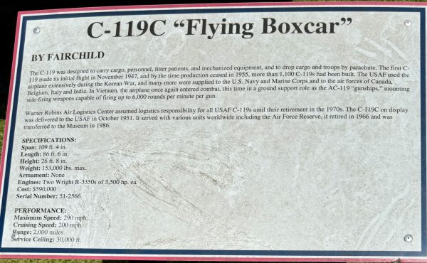 WARNER ROBINS C-119C “FLYING BOXCAR” MEMORIAL AIRCRAFT PLAQUE
