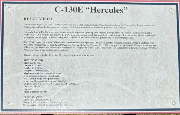 WARNER ROBINS C-130E “HERCLULES” MEMORIAL AIRCRAFT PLAQUE