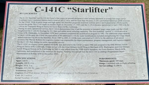 WARNER ROBINS C-141C “STARLIFTER” MEMORIAL AIRCRAFT PLAQUE