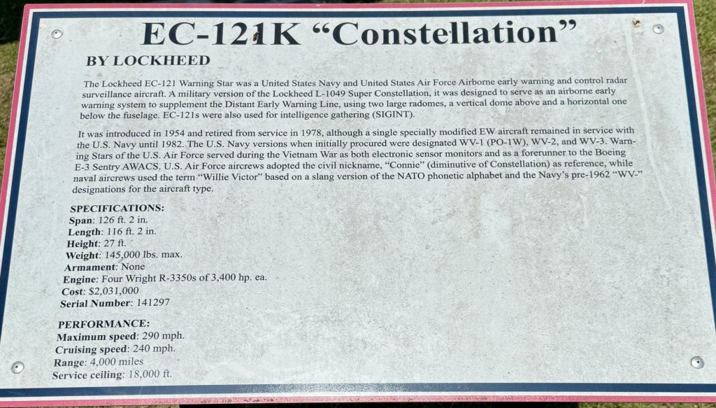 WARNER ROBINS EC-121K “CONSTELLATION” MEMORIAL AIRCRAFT PLAQUE