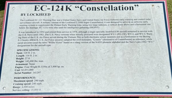 WARNER ROBINS EC-121K “CONSTELLATION” MEMORIAL AIRCRAFT PLAQUE