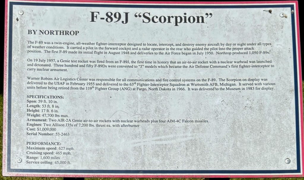 WARNER ROBINS F-89J “SCORPION” MEMORIAL AIRCRAFT PLAQUE
