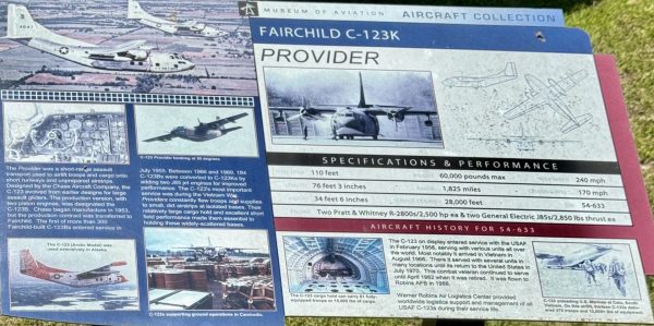 WARNER ROBINS FAIRCHILD C-123K PROVIDER MEMORIAL AIRCRAFT PLAQUE