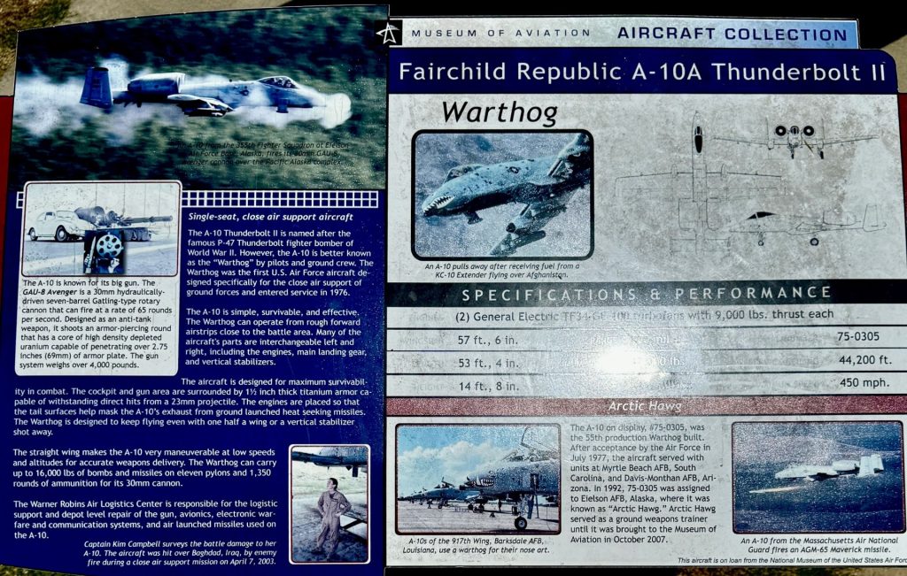 WARNER ROBINS FAIRCHILD REPUBLIC A-10A THUNDERBOLT II MEMORIAL AIRCRAFT PLAQUE