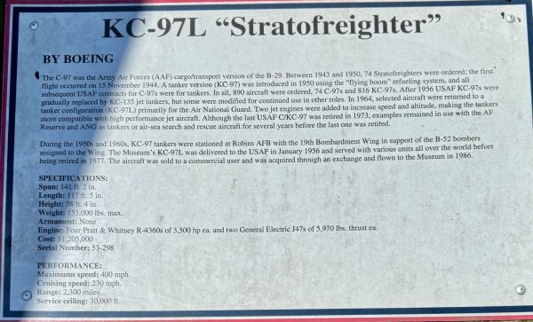 WARNER ROBINS KC-97L “STRATOFREIGHTER” MEMORIAL AIRCRAFT PLAQUE