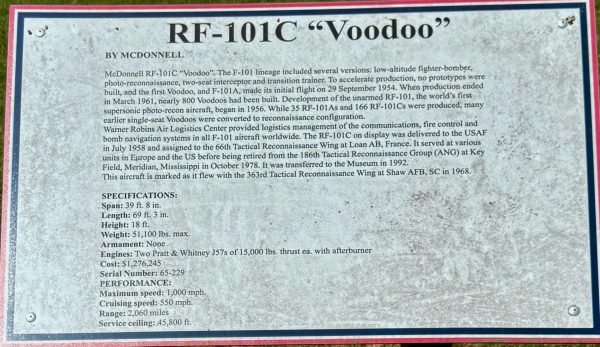 WARNER ROBINS RF-101C “VOODOO” MEMORIAL AIRCRAFT PLAQUE
