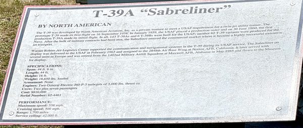 WARNER ROBINS T-39A “SABRELINER” MEMORIAL AIRCRAFT PLAQUE