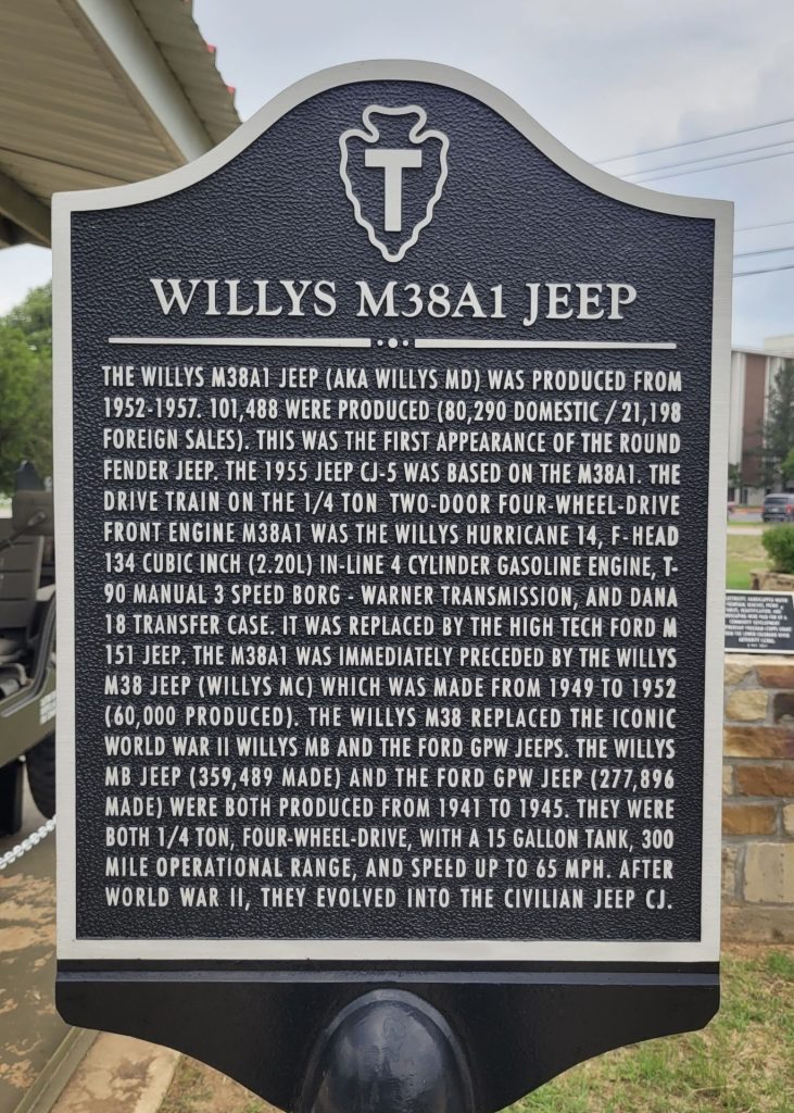 WILLYS M38A1 JEEP WAR MEMORIAL MARKER