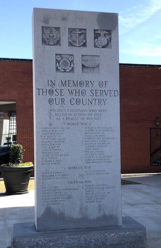 WINSTON COUNTIANS VETERANS KILLED IN ACTION WAR MEMORIAL BACK